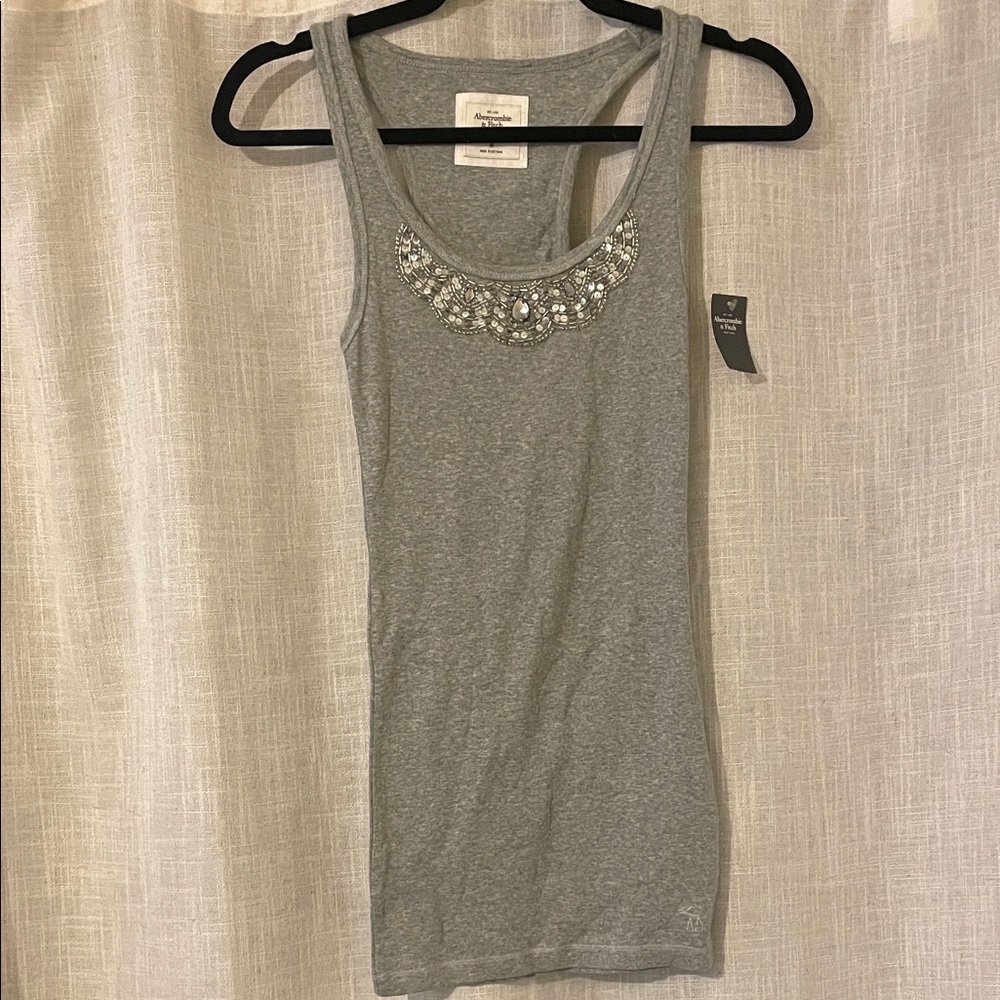 Abercrombie & Fitch Gray Tank Top with Jeweled Neckline